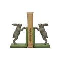 Cast Iron Rabbit Bookends, Distressed Finish, Green & Grey, Set of 2