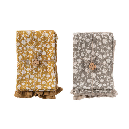 28"L x 18"W Cotton Slub Printed & Cotton Waffle Tea Towels, Set of 2, 2 Styles