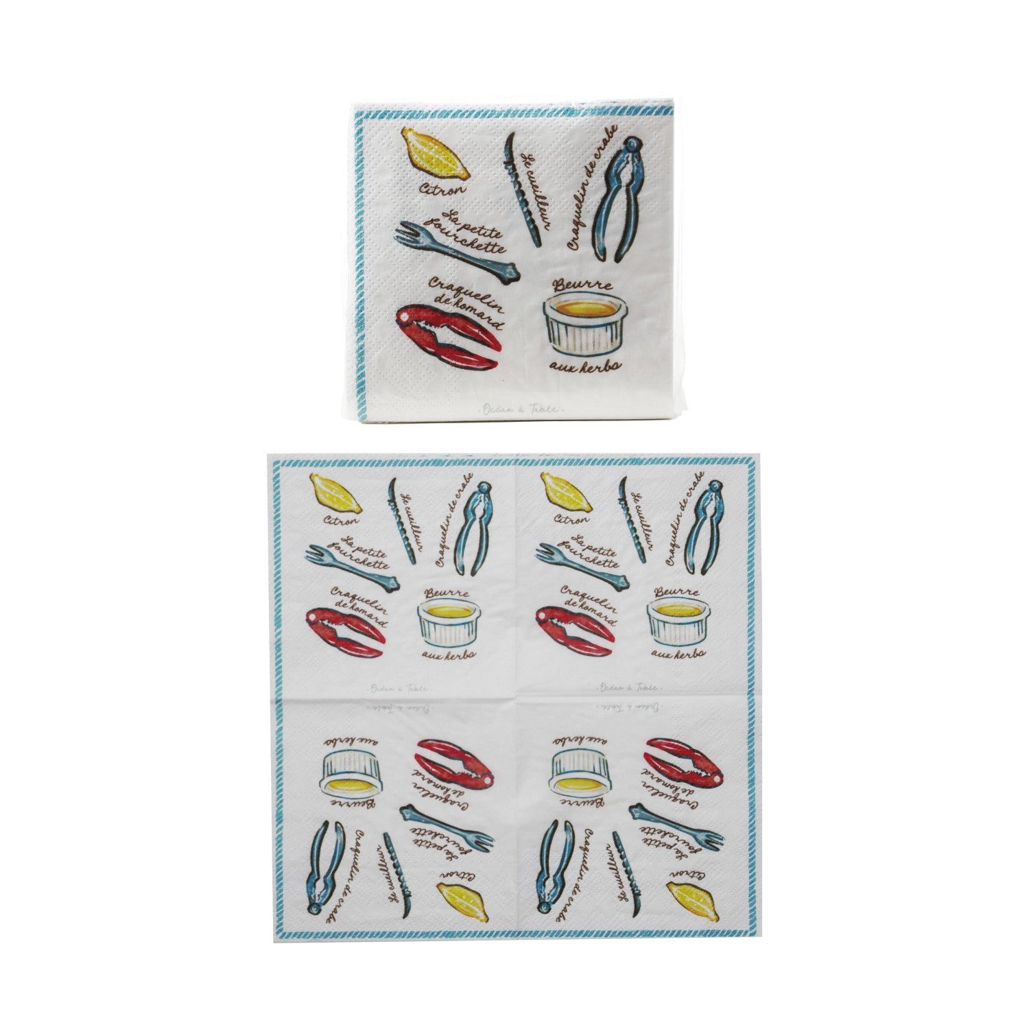 Paper Cocktail Napkins with Seafood Accoutrements (50 Pieces) ©