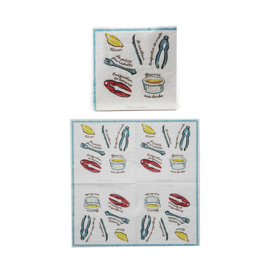 Paper Cocktail Napkins with Seafood Accoutrements (50 Pieces) ©