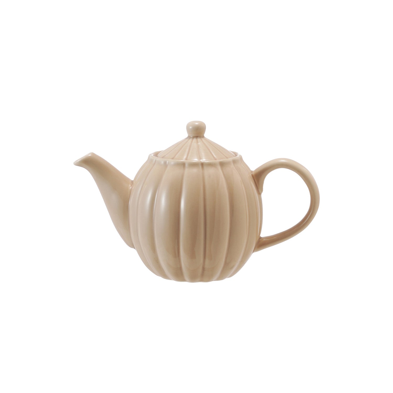 34 oz. Stoneware Ribbed Teapot, Reactive Glaze, Cream Color (Each One Will Vary)