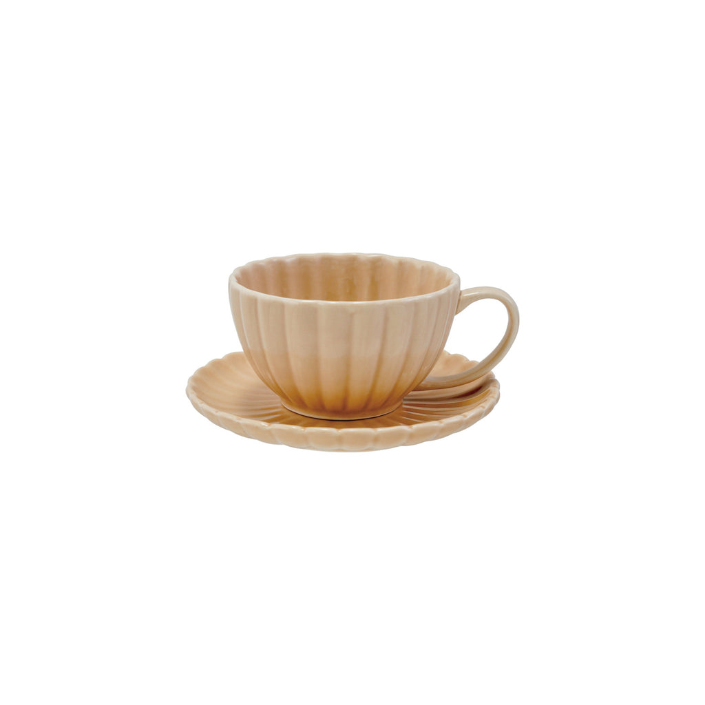 10 oz. Stoneware Ribbed Mug w/ Saucer, Reactive Glaze, Set of 2 (Each One Will Vary)