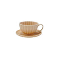 10 oz. Stoneware Ribbed Mug w/ Saucer, Reactive Glaze, Set of 2 (Each One Will Vary)