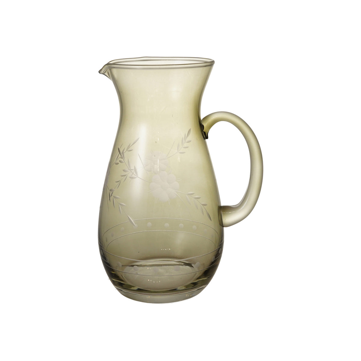 54 oz. Glass Pitcher with Etched Botanicals, Green