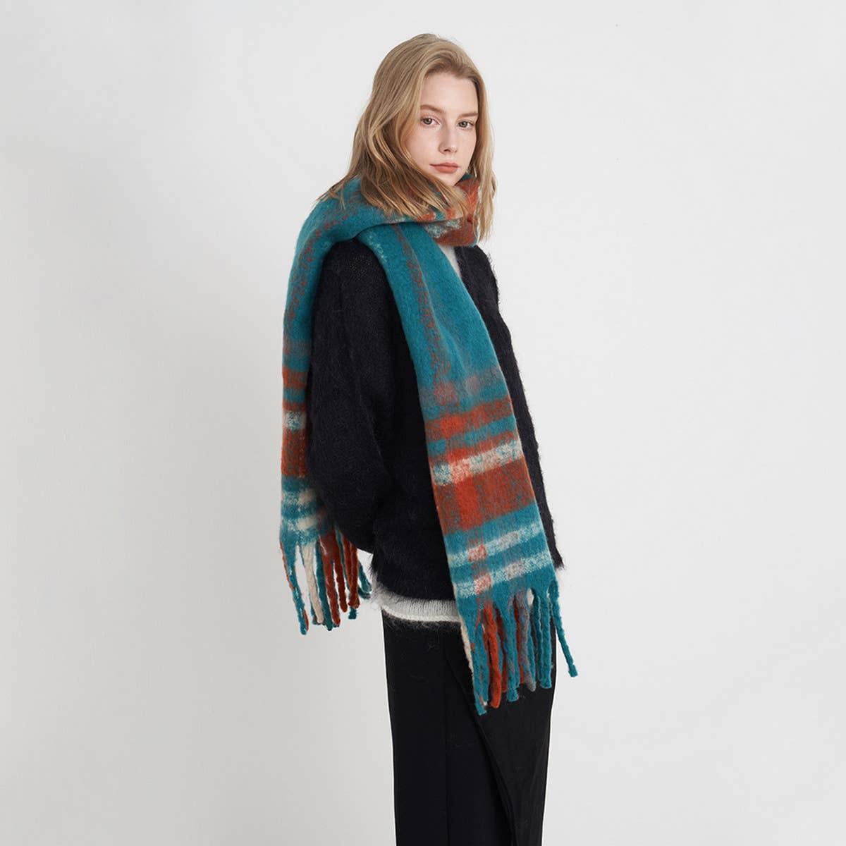 Plaid Tassel Scarf