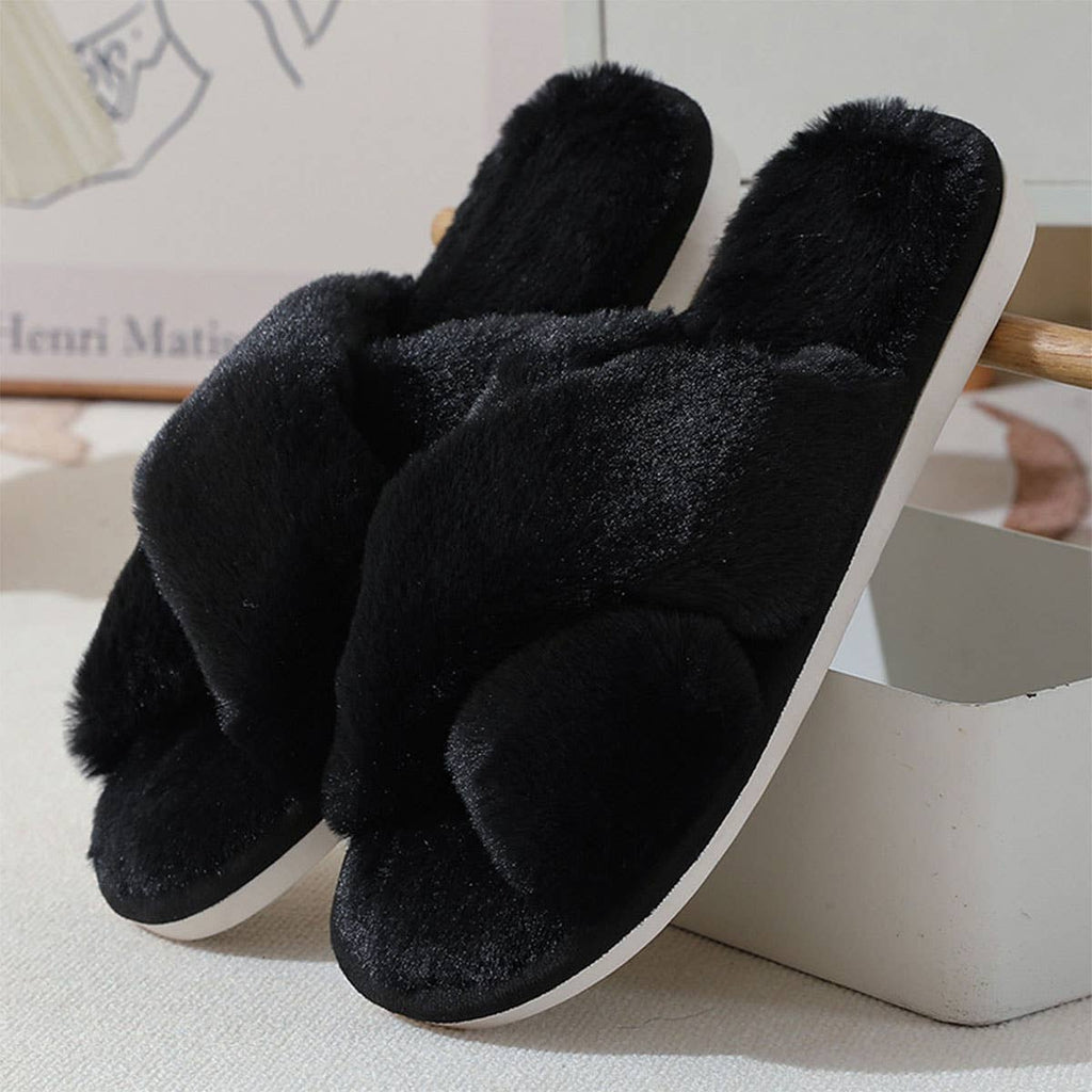 Faux Fur Criss Cross Slipper