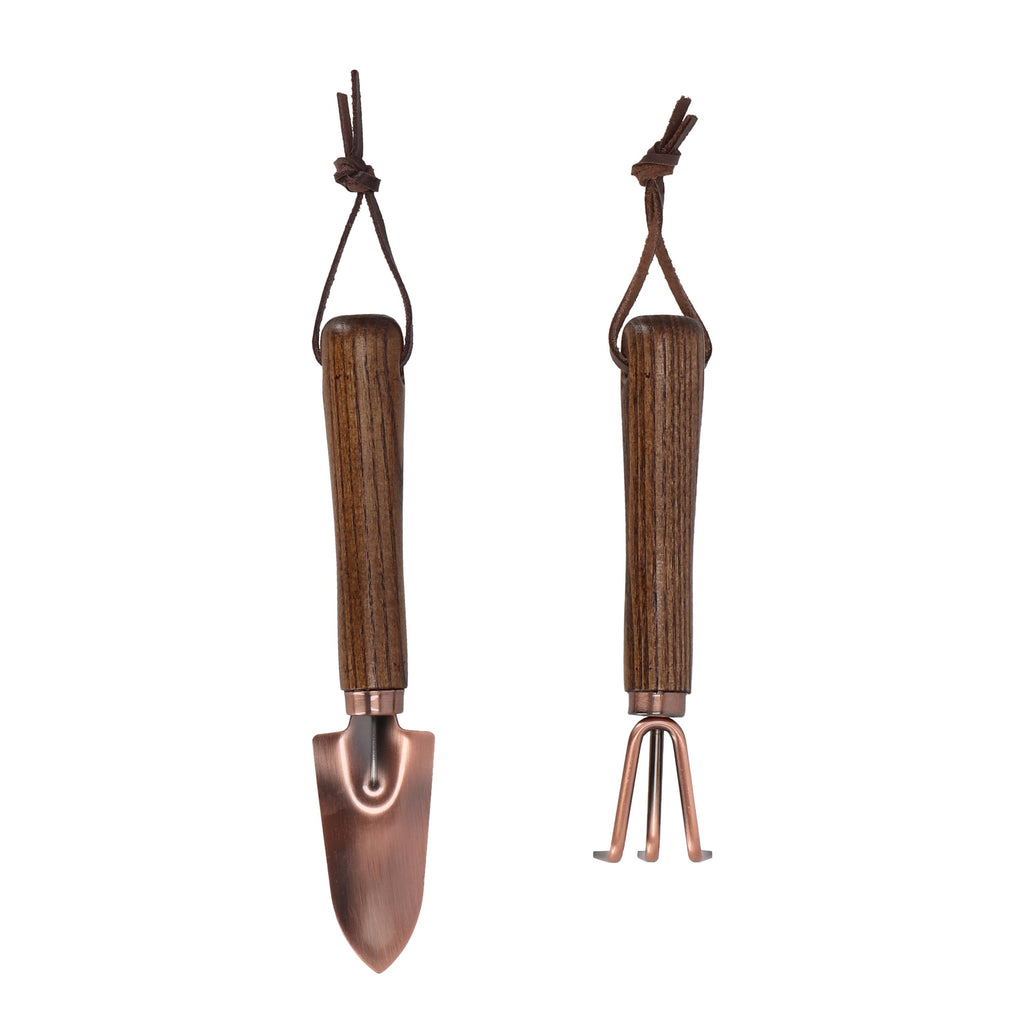 Set of 2 Copper Plated Mini Tools, Carbon Steel/Wood