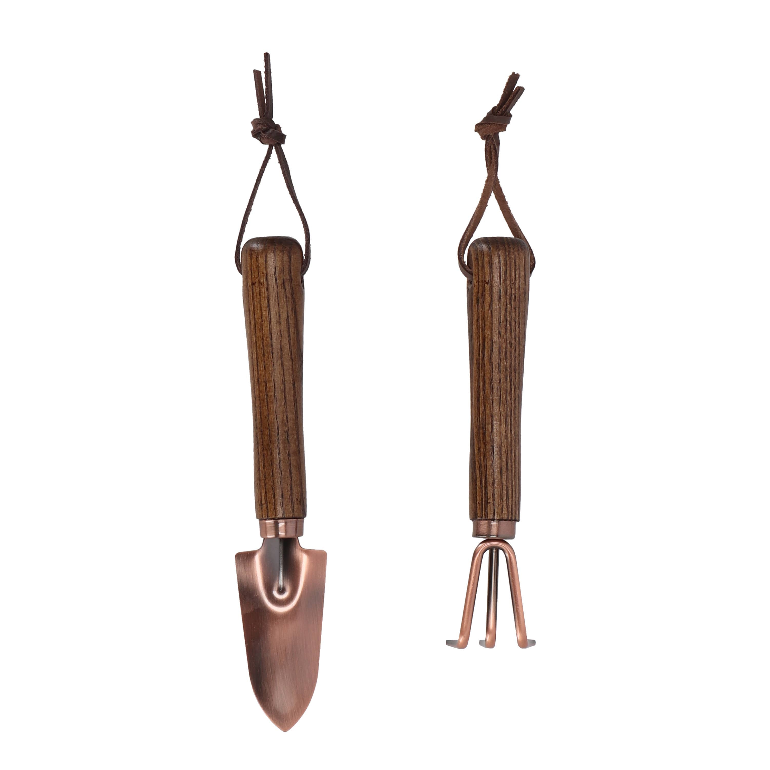 Set of 2 Copper Plated Mini Tools, Carbon Steel/Wood