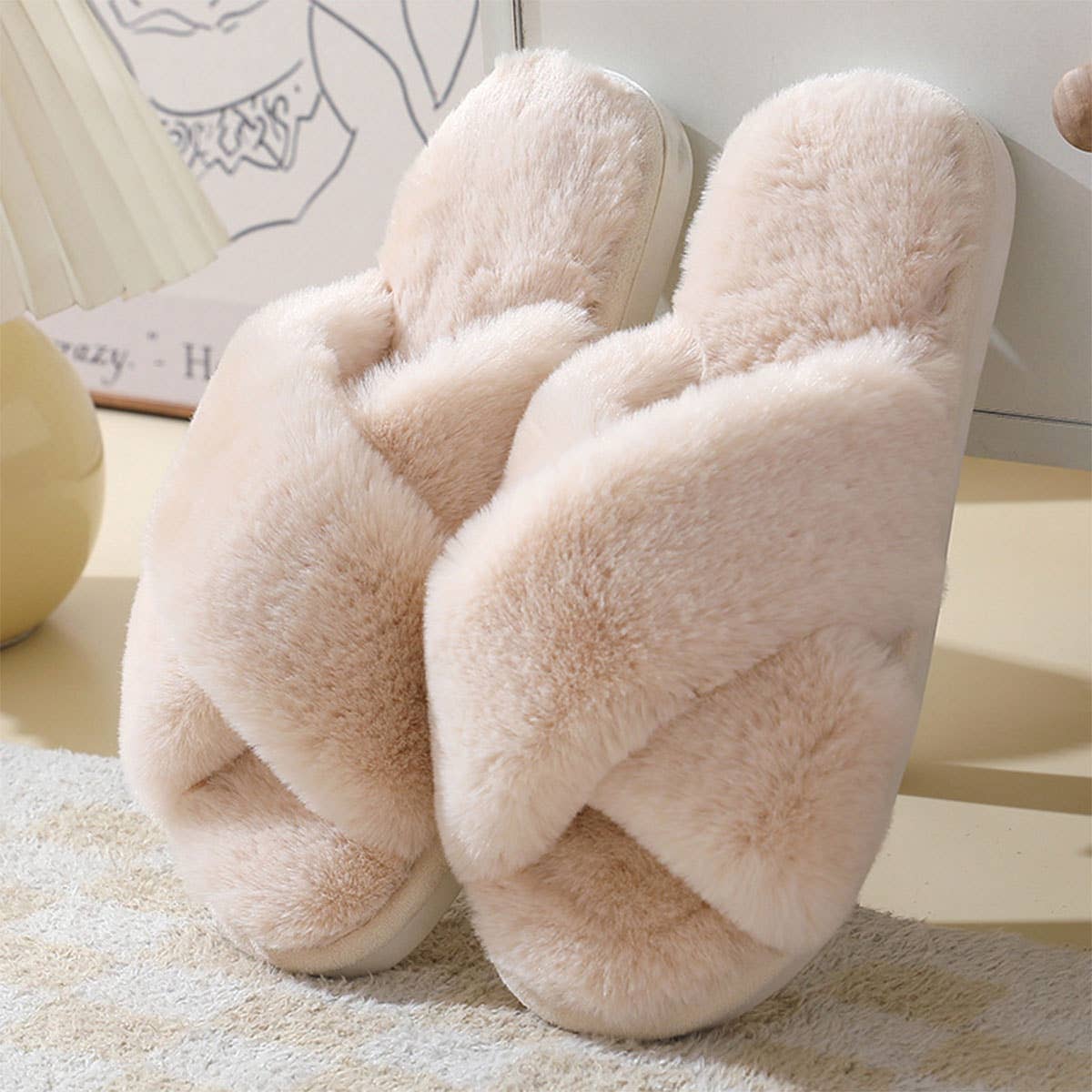 Faux Fur Criss Cross Slipper