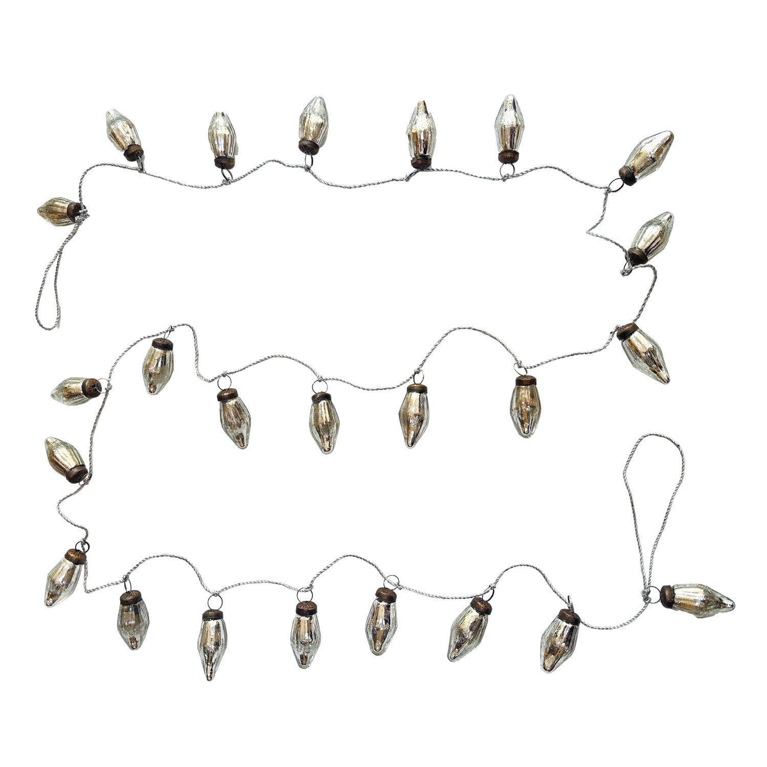 Recycled Mercury Glass Ornament Garland with Silver Cord