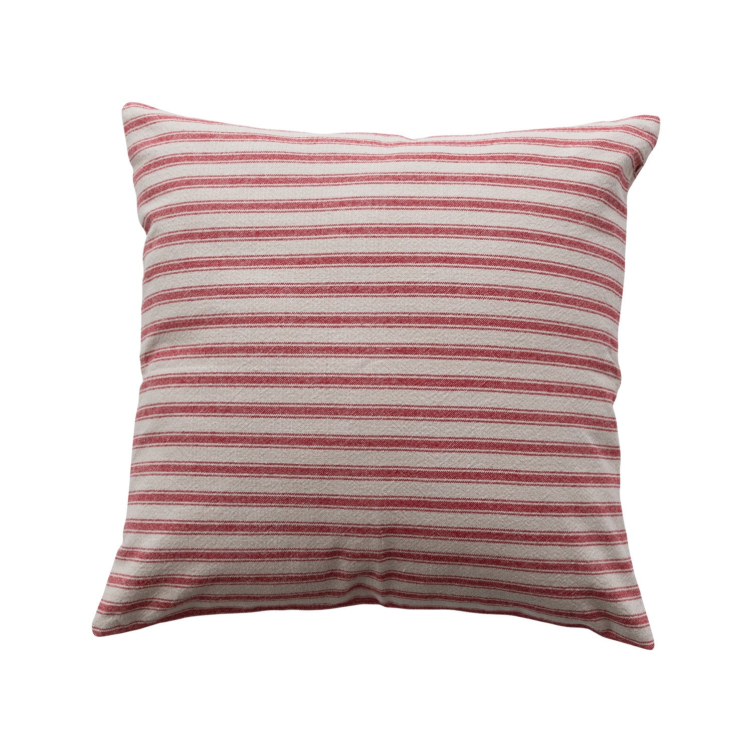 20" Square Woven Cotton Striped Pillow, Red & Natural