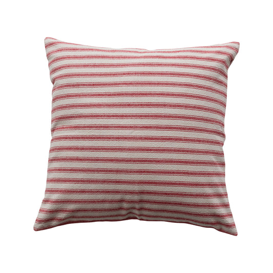 20" Square Woven Cotton Striped Pillow, Red & Natural