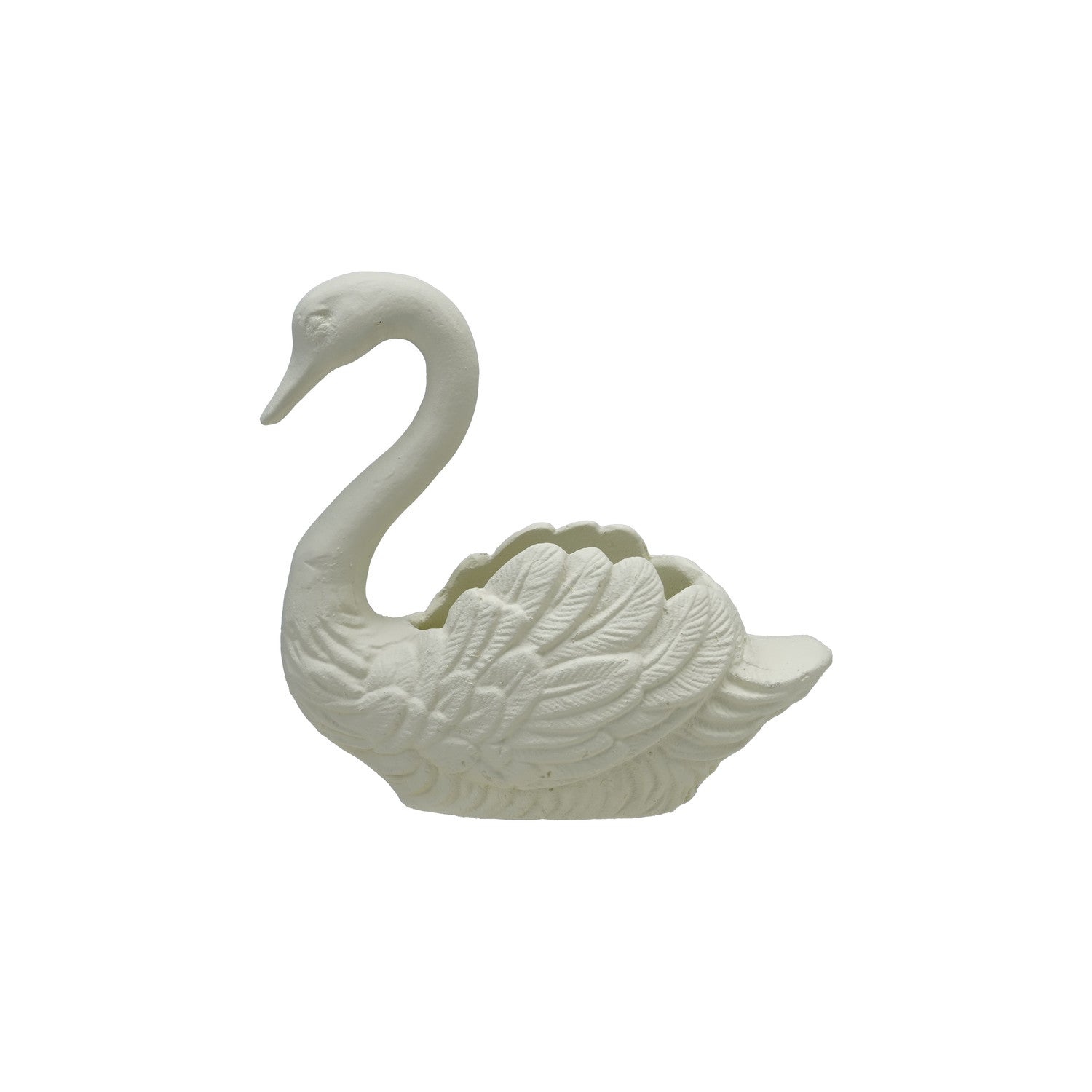 8"L x 3-1/2"W x 7-1/4"H Cast Iron Swan Container, Antique White