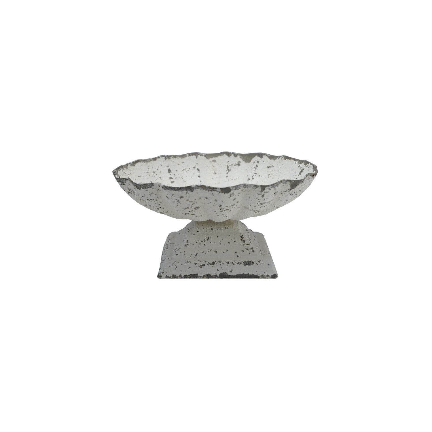 Decorative Painted Cast Iron Scalloped Footed Dish, Distressed Finish