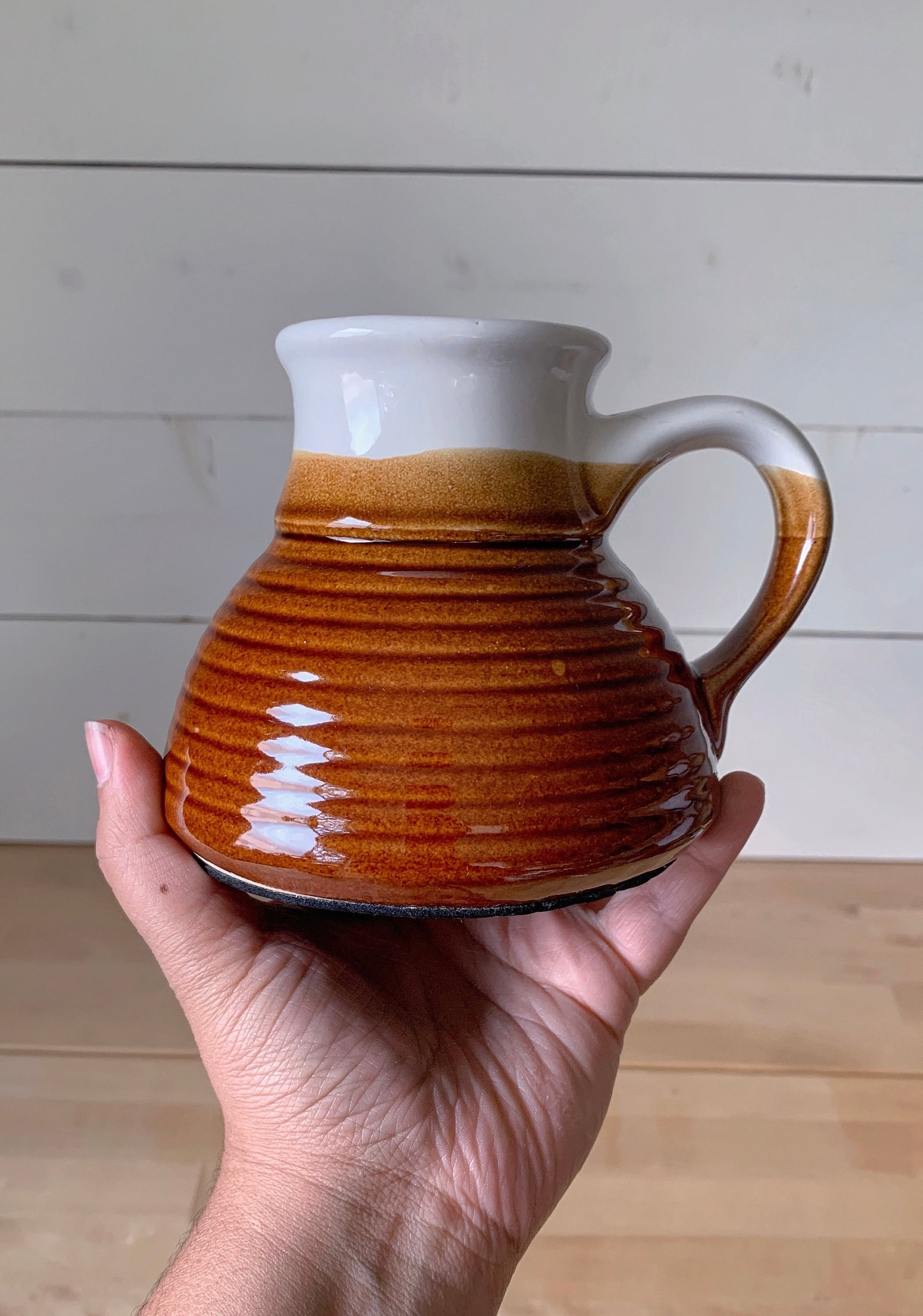 Vintage Stoneware No Spill Coffee Mug, Wide Bottom Mug Tea Cup